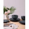 imageFamiware Venus Plates and Bowls Sets 12 Pieces Stoneware Speckled Dinnerware Sets Dishes Set for 4 Microwave and Dishwasher Safe Matte Dark GreyCharcoal