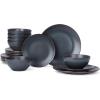 imageFamiware Venus Plates and Bowls Sets 12 Pieces Stoneware Speckled Dinnerware Sets Dishes Set for 4 Microwave and Dishwasher Safe Matte Dark GreyCharcoal