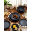 imageFamiware Venus Plates and Bowls Sets 12 Pieces Stoneware Speckled Dinnerware Sets Dishes Set for 4 Microwave and Dishwasher Safe Matte Dark GreyCharcoal