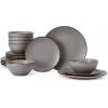 imageFamiware Venus Plates and Bowls Sets 12 Pieces Stoneware Speckled Dinnerware Sets Dishes Set for 4 Microwave and Dishwasher Safe Matte Dark GreyDark Gray