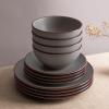 imageFamiware Venus Plates and Bowls Sets 12 Pieces Stoneware Speckled Dinnerware Sets Dishes Set for 4 Microwave and Dishwasher Safe Matte Dark GreyDark Gray