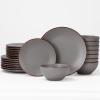 imageFamiware Venus Plates and Bowls Sets 12 Pieces Stoneware Speckled Dinnerware Sets Dishes Set for 4 Microwave and Dishwasher Safe Matte Dark GreyDark Gray