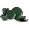 imageFamiware Venus Plates and Bowls Sets 12 Pieces Stoneware Speckled Dinnerware Sets Dishes Set for 4 Microwave and Dishwasher Safe Matte Dark GreyDark Green