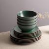 imageFamiware Venus Plates and Bowls Sets 12 Pieces Stoneware Speckled Dinnerware Sets Dishes Set for 4 Microwave and Dishwasher Safe Matte Dark GreyDark Green