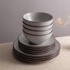 imageFamiware Venus Plates and Bowls Sets 12 Pieces Stoneware Speckled Dinnerware Sets Dishes Set for 4 Microwave and Dishwasher Safe Matte Dark GreyLight Grey