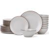imageFamiware Venus Plates and Bowls Sets 12 Pieces Stoneware Speckled Dinnerware Sets Dishes Set for 4 Microwave and Dishwasher Safe Matte Dark GreyLight Grey