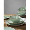 imageFamiware Venus Plates and Bowls Sets 12 Pieces Stoneware Speckled Dinnerware Sets Dishes Set for 4 Microwave and Dishwasher Safe Matte Dark GreyLight Green