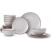 imageFamiware Venus Plates and Bowls Sets 12 Pieces Stoneware Speckled Dinnerware Sets Dishes Set for 4 Microwave and Dishwasher Safe Matte Dark GreyLight Grey