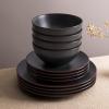 imageFamiware Venus Plates and Bowls Sets 12 Pieces Stoneware Speckled Dinnerware Sets Dishes Set for 4 Microwave and Dishwasher Safe Matte Dark GreyMatte Black