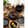 imageFamiware Venus Plates and Bowls Sets 12 Pieces Stoneware Speckled Dinnerware Sets Dishes Set for 4 Microwave and Dishwasher Safe Matte Dark GreyMatte Black