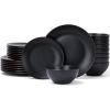 imageFamiware Venus Plates and Bowls Sets 12 Pieces Stoneware Speckled Dinnerware Sets Dishes Set for 4 Microwave and Dishwasher Safe Matte Dark GreyMatte Black