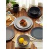 imageFamiware Venus Plates and Bowls Sets 12 Pieces Stoneware Speckled Dinnerware Sets Dishes Set for 4 Microwave and Dishwasher Safe Matte Dark GreyMulticolor