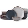 imageFamiware Venus Plates and Bowls Sets 12 Pieces Stoneware Speckled Dinnerware Sets Dishes Set for 4 Microwave and Dishwasher Safe Matte Dark GreyMulticolor