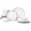 imageFamiware Venus Plates and Bowls Sets 12 Pieces Stoneware Speckled Dinnerware Sets Dishes Set for 4 Microwave and Dishwasher Safe Matte Dark GreyWhite