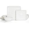 imageFamiware Dinnerware Sets for 4 Ocean Square 12Piece Kitchen Plates and Bowls Sets Microwave and Dishwasher Safe Scratch Resistant Vanilla WhiteMatte White