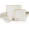 imageFamiware Dinnerware Sets for 4 Ocean Square 12Piece Kitchen Plates and Bowls Sets Microwave and Dishwasher Safe Scratch Resistant Vanilla WhiteVanilla White