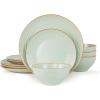 imageFamiware Jupiter Dinnerware Set Plates and Bowls Dish Sets for 4 12 Pieces Microwave and Dishwasher Safe Stoneware Speckled Tableware Chip and Scratch Resistant MulticolorLight Green
