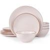 imageFamiware Jupiter Dinnerware Set Plates and Bowls Dish Sets for 4 12 Pieces Microwave and Dishwasher Safe Stoneware Speckled Tableware Chip and Scratch Resistant MulticolorLight Pink