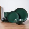 imageFamiware Venus Plates and Bowls Sets 12 Pieces Stoneware Speckled Dinnerware Sets Dishes Set for 4 Microwave and Dishwasher Safe Matte Dark GreyDark Green
