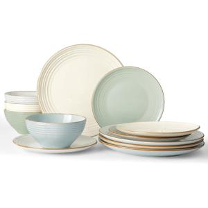 imageFamiware Jupiter Dinnerware Set Plates and Bowls Dish Sets for 4 12 Pieces Microwave and Dishwasher Safe Stoneware Speckled Tableware Chip and Scratch Resistant MulticolorMulticolor