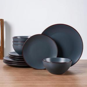 imageFamiware Venus Plates and Bowls Sets 12 Pieces Stoneware Speckled Dinnerware Sets Dishes Set for 4 Microwave and Dishwasher Safe Matte Dark GreyCharcoal
