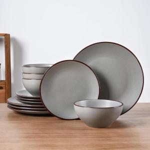 imageFamiware Venus Plates and Bowls Sets 12 Pieces Stoneware Speckled Dinnerware Sets Dishes Set for 4 Microwave and Dishwasher Safe Matte Dark GreyDark Gray
