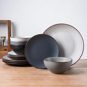 imageFamiware Venus Plates and Bowls Sets 12 Pieces Stoneware Speckled Dinnerware Sets Dishes Set for 4 Microwave and Dishwasher Safe Matte Dark GreyMulticolor