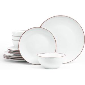 imageFamiware Venus Plates and Bowls Sets 12 Pieces Stoneware Speckled Dinnerware Sets Dishes Set for 4 Microwave and Dishwasher Safe Matte Dark GreyWhite