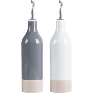imagefamiware Milkyway 16oz Ceramic Olive Oil Dispenser Bottle Olive Oil and Vinegar Dispenser Bottle Set of 2 with Stainless Steel Pourers Suitable for Storage Vinegar Liquids Dark GrayLight Gray and Dark Gray