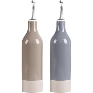 imagefamiware Milkyway 16oz Ceramic Olive Oil Dispenser Bottle Olive Oil and Vinegar Dispenser Bottle Set of 2 with Stainless Steel Pourers Suitable for Storage Vinegar Liquids Dark GrayDark Gray and Cinnamon Brown