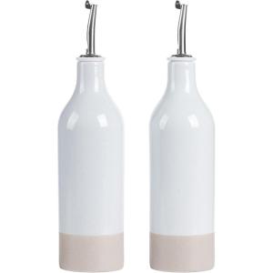 imagefamiware Milkyway 16oz Ceramic Olive Oil Dispenser Bottle Olive Oil and Vinegar Dispenser Bottle Set of 2 with Stainless Steel Pourers Suitable for Storage Vinegar Liquids Dark GrayLight Gray