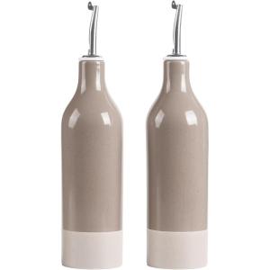 imagefamiware Milkyway 16oz Ceramic Olive Oil Dispenser Bottle Olive Oil and Vinegar Dispenser Bottle Set of 2 with Stainless Steel Pourers Suitable for Storage Vinegar Liquids Dark GrayCinnamon Brown