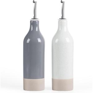 imagefamiware Milkyway 16oz Ceramic Olive Oil Dispenser Bottle Olive Oil and Vinegar Dispenser Bottle Set of 2 with Stainless Steel Pourers Suitable for Storage Vinegar Liquids Dark GrayWhite and Dark Gray