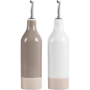 imagefamiware Milkyway 16oz Ceramic Olive Oil Dispenser Bottle Olive Oil and Vinegar Dispenser Bottle Set of 2 with Stainless Steel Pourers Suitable for Storage Vinegar Liquids Dark GrayWhite and Cinnamon Brown