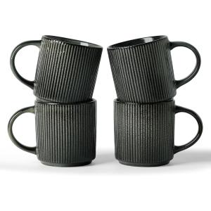 imagefamiware Coffee Mug Set for 6 Star 12 oz Catering Mugs Cup Set with Handle for Coffee Tea Cocoa Milk  Ceramic Stoneware Drinkware Set Matte GreyStarDeep Forest