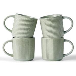 imagefamiware Coffee Mug Set for 6 Star 12 oz Catering Mugs Cup Set with Handle for Coffee Tea Cocoa Milk  Ceramic Stoneware Drinkware Set Matte GreyStarMatte Green