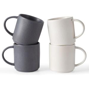 imagefamiware Coffee Mug Set for 6 Star 12 oz Catering Mugs Cup Set with Handle for Coffee Tea Cocoa Milk  Ceramic Stoneware Drinkware Set Matte GreyStarMatte White  Matte Black