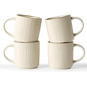 imagefamiware Coffee Mug Set for 6 Star 12 oz Catering Mugs Cup Set with Handle for Coffee Tea Cocoa Milk  Ceramic Stoneware Drinkware Set Matte GreyStarWhite