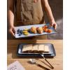 imagefamiware Serving Platter Rectangular 1567141126inch Serving Dishes for Entertaining Dishwasher Safe Stoneware Serving Trays for Party Food Turkey Snack Cheese Reactive Glaze Matte WhiteBlue