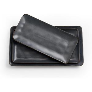 imagefamiware Serving Platter Rectangular 1567141126inch Serving Dishes for Entertaining Dishwasher Safe Stoneware Serving Trays for Party Food Turkey Snack Cheese Reactive Glaze Matte WhiteMatte Black