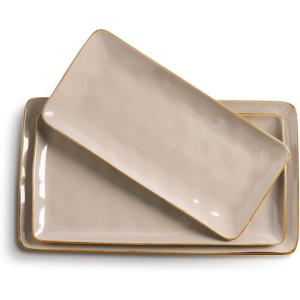 imagefamiware Serving Platter Rectangular 1567141126inch Serving Dishes for Entertaining Dishwasher Safe Stoneware Serving Trays for Party Food Turkey Snack Cheese Reactive Glaze Matte WhiteCinnamon Brown