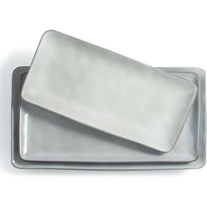 imagefamiware Serving Platter Rectangular 1567141126inch Serving Dishes for Entertaining Dishwasher Safe Stoneware Serving Trays for Party Food Turkey Snack Cheese Reactive Glaze Matte WhiteGray