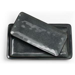 imagefamiware Serving Platter Rectangular 1567141126inch Serving Dishes for Entertaining Dishwasher Safe Stoneware Serving Trays for Party Food Turkey Snack Cheese Reactive Glaze Matte WhiteDeep Forest