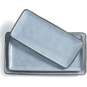 imagefamiware Serving Platter Rectangular 1567141126inch Serving Dishes for Entertaining Dishwasher Safe Stoneware Serving Trays for Party Food Turkey Snack Cheese Reactive Glaze Matte WhiteBlue