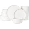 imageFamiware Porcelain Dinnerware Set 12Piece Modern Plate and Bowl Set Dish Set for 4 Microwave and Dishwasher Safe Tableware White with Blue TrimWhite