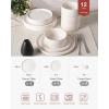 imageFamiware Porcelain Dinnerware Set 12Piece Modern Plate and Bowl Set Dish Set for 4 Microwave and Dishwasher Safe Tableware White with Blue TrimWhite