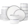 imageFamiware Porcelain Dinnerware Set 12Piece Modern Plate and Bowl Set Dish Set for 4 Microwave and Dishwasher Safe Tableware White with Blue TrimWhite with Blue Trim