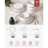 imageFamiware Porcelain Dinnerware Set 12Piece Modern Plate and Bowl Set Dish Set for 4 Microwave and Dishwasher Safe Tableware White with Blue TrimWhite with Blue Trim