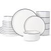 imageFamiware Porcelain Dinnerware Set 12Piece Modern Plate and Bowl Set Dish Set for 4 Microwave and Dishwasher Safe Tableware White with Blue TrimWhite with Blue Trim