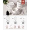imageFamiware Porcelain Dinnerware Set 12Piece Modern Plate and Bowl Set Dish Set for 4 Microwave and Dishwasher Safe Tableware White with Blue TrimWhite with Black Trim